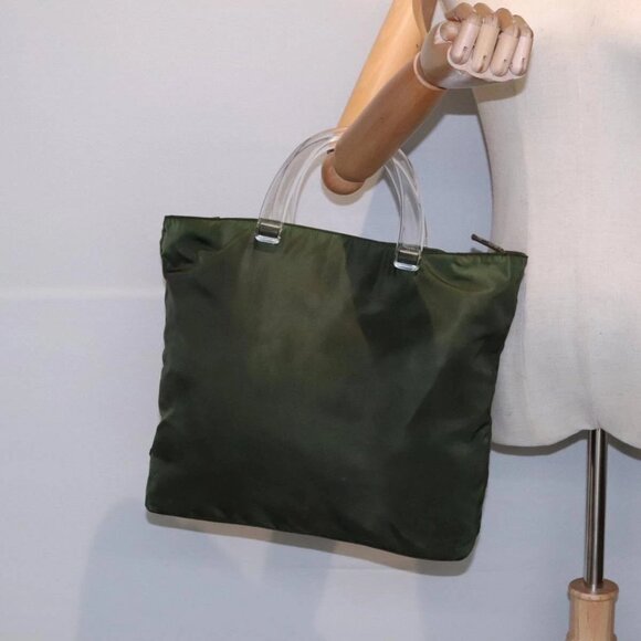 PRADA Hand Bag Nylon Green Clear Silver Auth 88240 - Picture 3 of 16